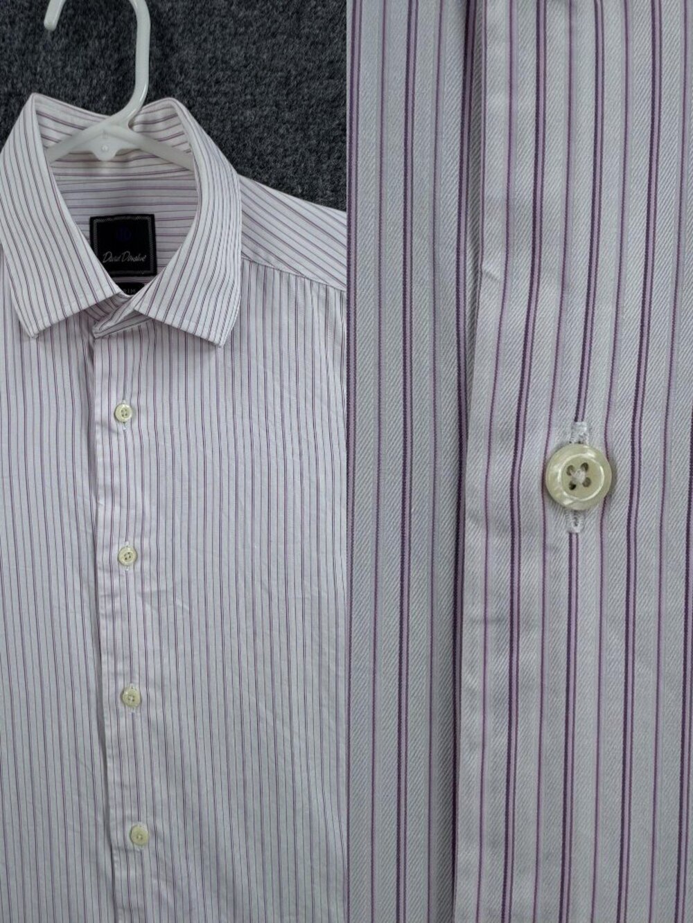 David Donahue Point White Pink Logo Mens Striped 15.5 34/35 Trim Cotton Business